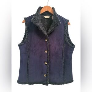 Vintage L.L. Bean Blue Faux Suede Sherpa Lined Vest Button Medium Cozy